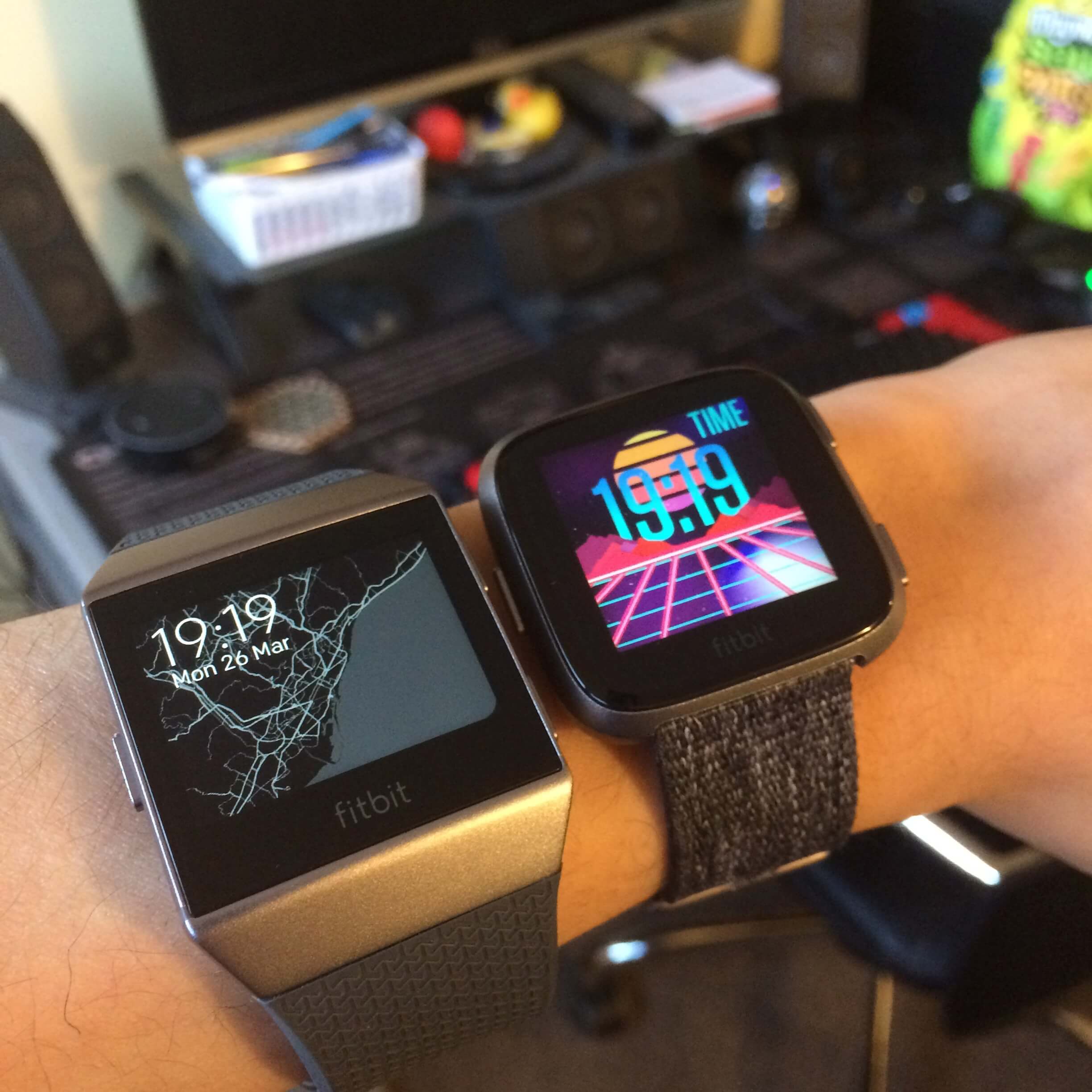 Fitbit Versa on wrist compared to Fitbit Ionic