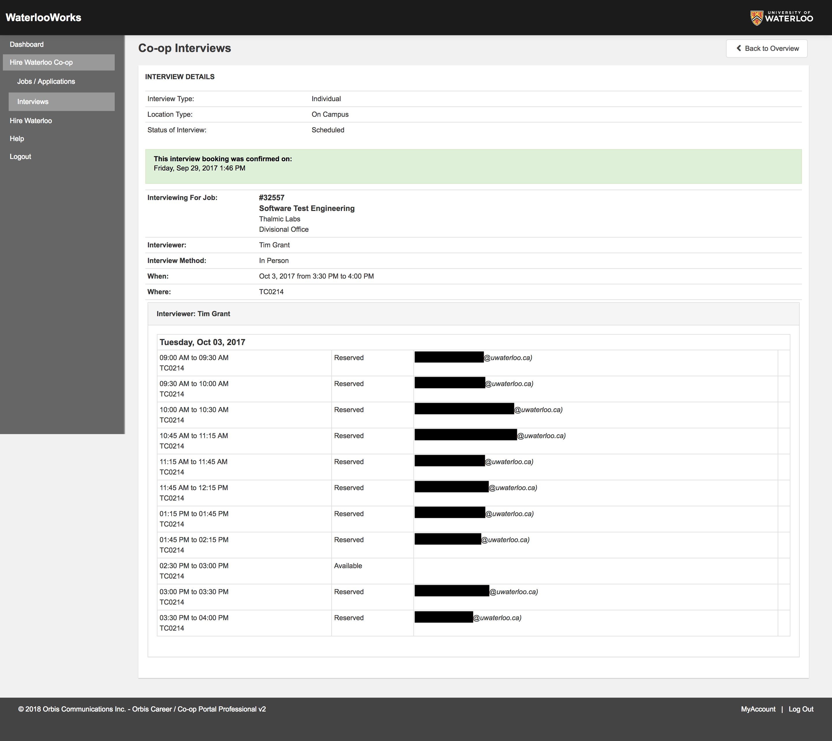 WaterlooWorks interview information