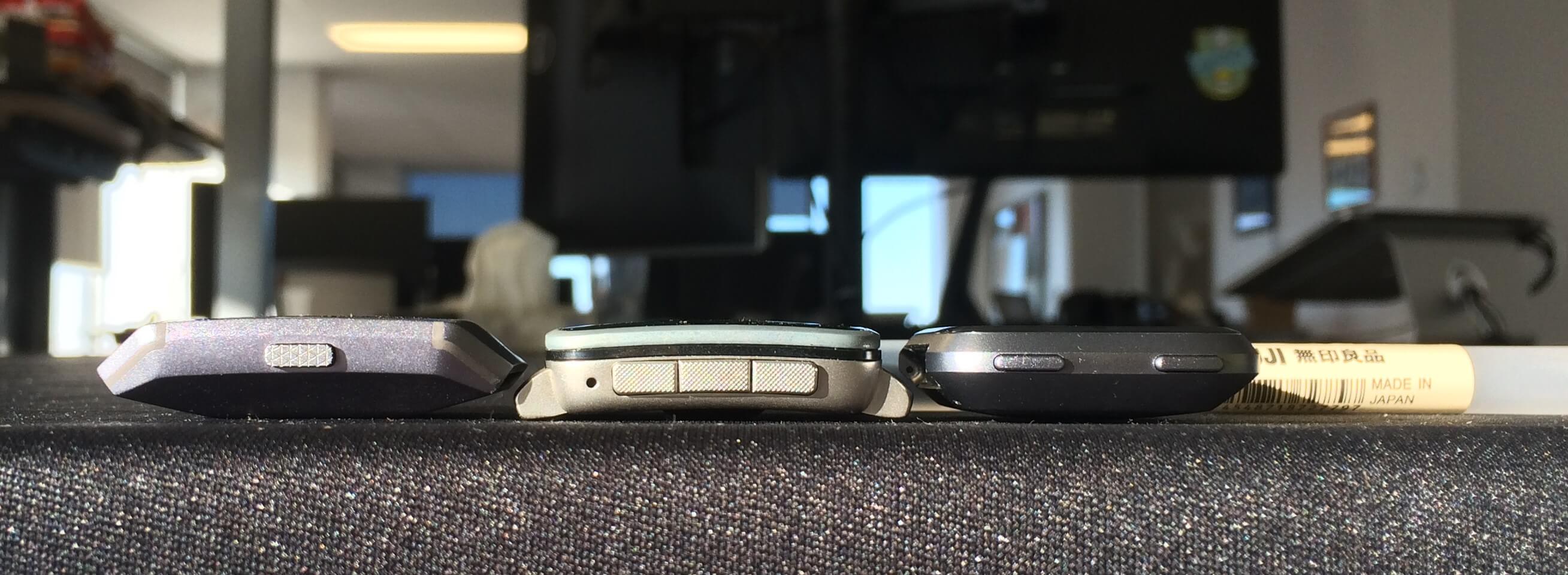Fitbit Versa thickness comparison with Fitbit Ionic and Pebble Time 2